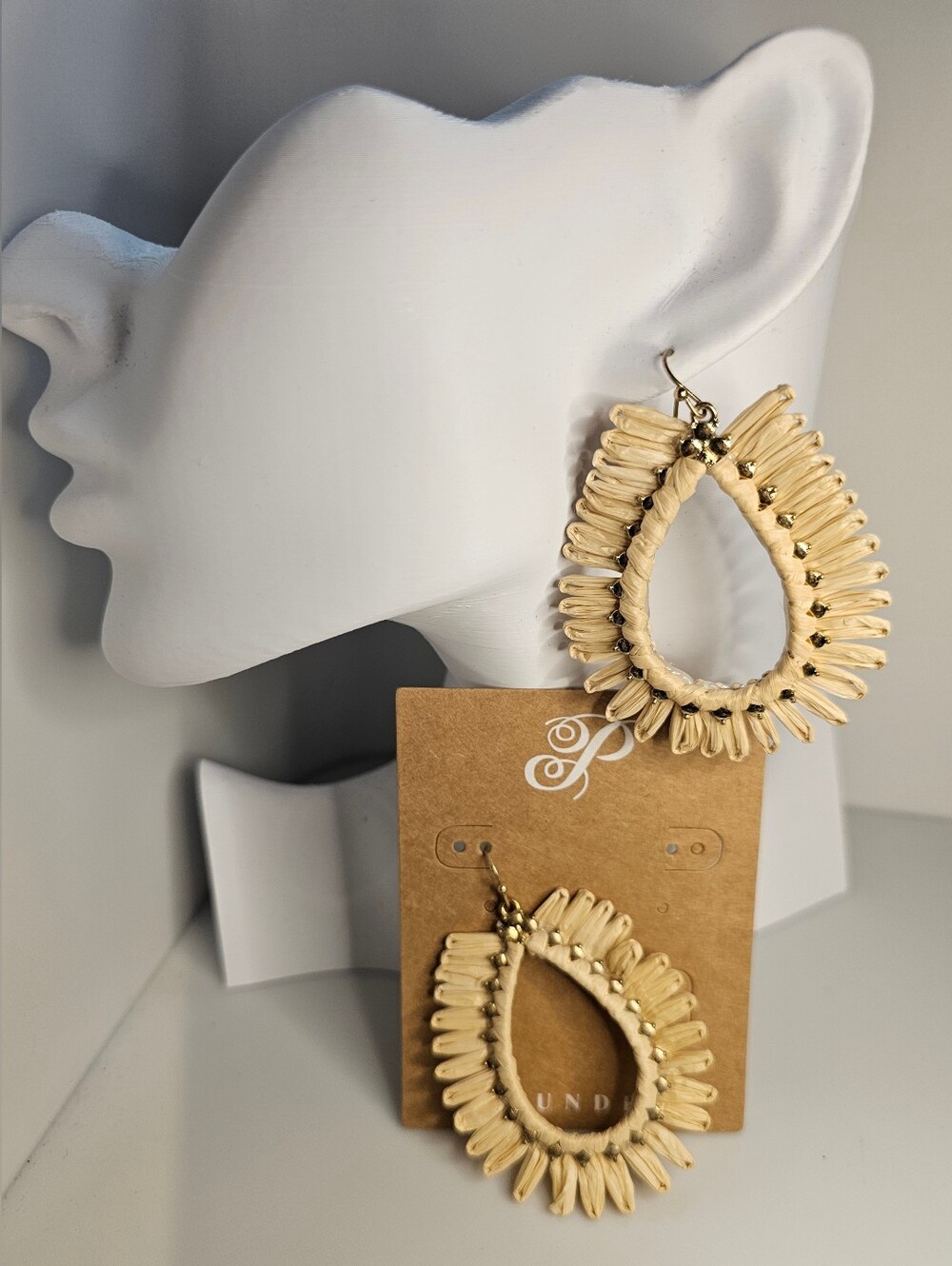 Plunder Cream Raffia Teardrop Fringe Earrings